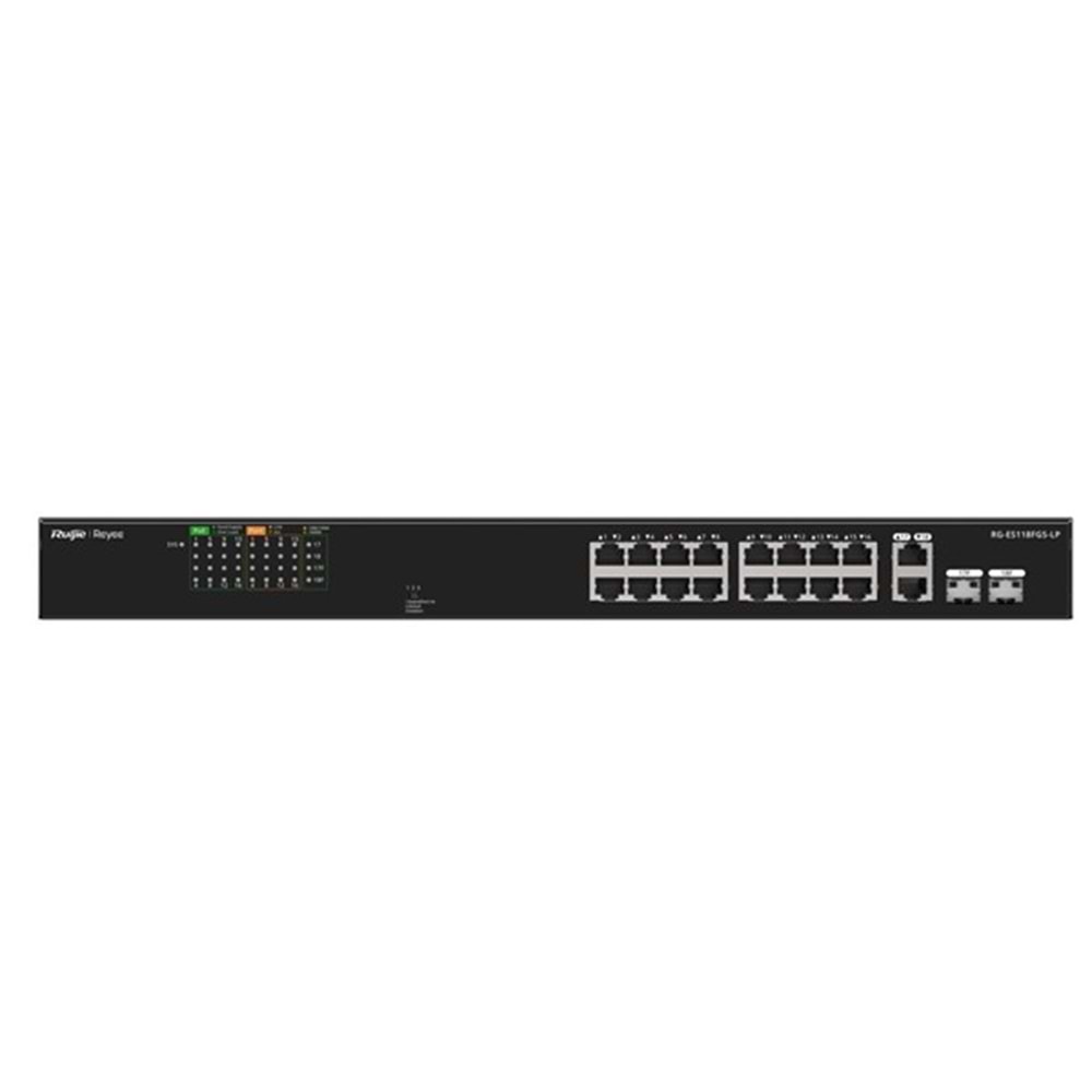 RUIJIE REYEE 16port RG-ES118FGS-LP 10/100 2-UPLINK 2-SFP 120W YÖNETİLEMEZ POE SWITCH