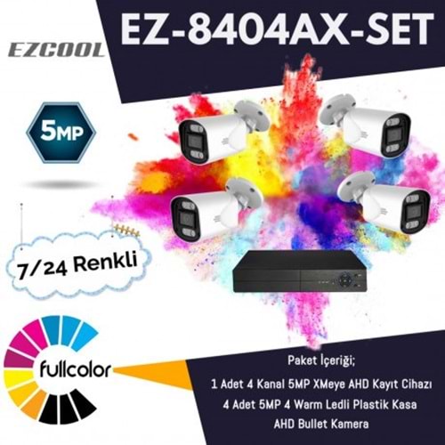 EZCOOL 5MP EZ-8404AX-SET FULLCOLOR BULLET AHD KAMERA+4kanal DVR 4-lü paket