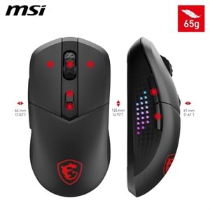 MSI VERSA 300 ELITE W 26000 DPI RGB 2.4GHz Bluetooth 5.3 Kablosuz Gaming Mouse