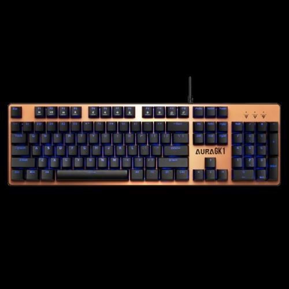 GAMDIAS AURA GK1, USB Kablolu, İngilizce, Çok Renkli Arka Aydınlatma, Red Mekanik Switch, Bronze Edition, Gaming Klavye
