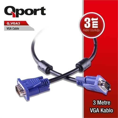 QPORT 3metre Q-VGA3 VGA Görüntü Kablosu