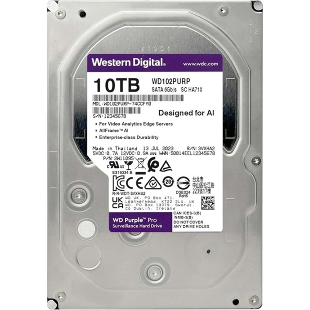 WD 10TB PURPLE PRO WD102PURP 512MB 7200RPM SATA-3 GÜVENLİK DİSKİ