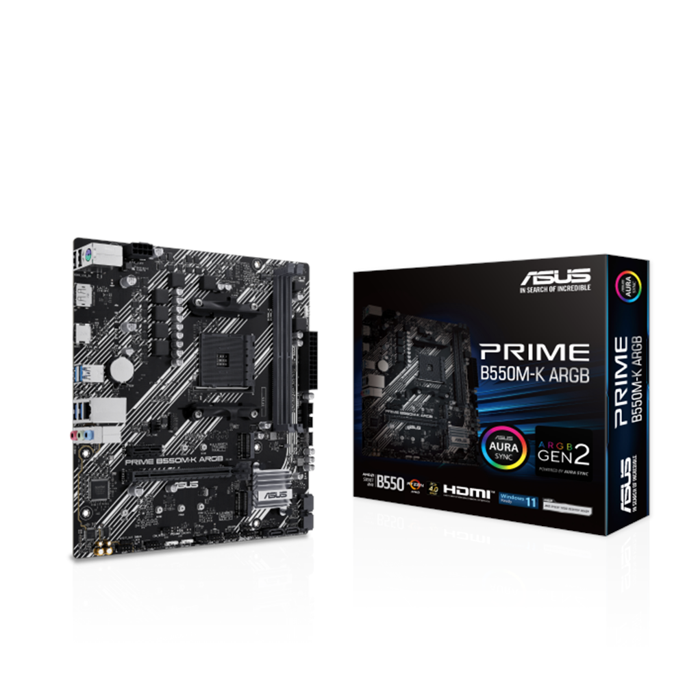 ASUS PRIME B550M-K ARGB DDR4 M2 PCIe NVME HDMI DVI PCIe 16X v4.0 AM4 mATX