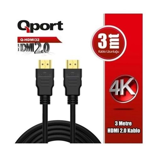 QPORT 3metre Q-HDMI32 HDMI Kablo Gold 4K 60HZ 1.4v 2.0V