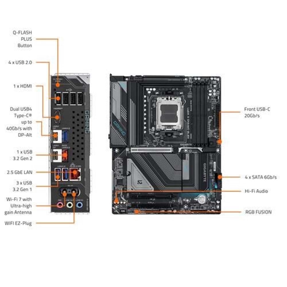 GIGABYTE X870 GAMING X WIFI-7 DDR5 HDMI DP PCIe 16X v5.0 AM5 ATX