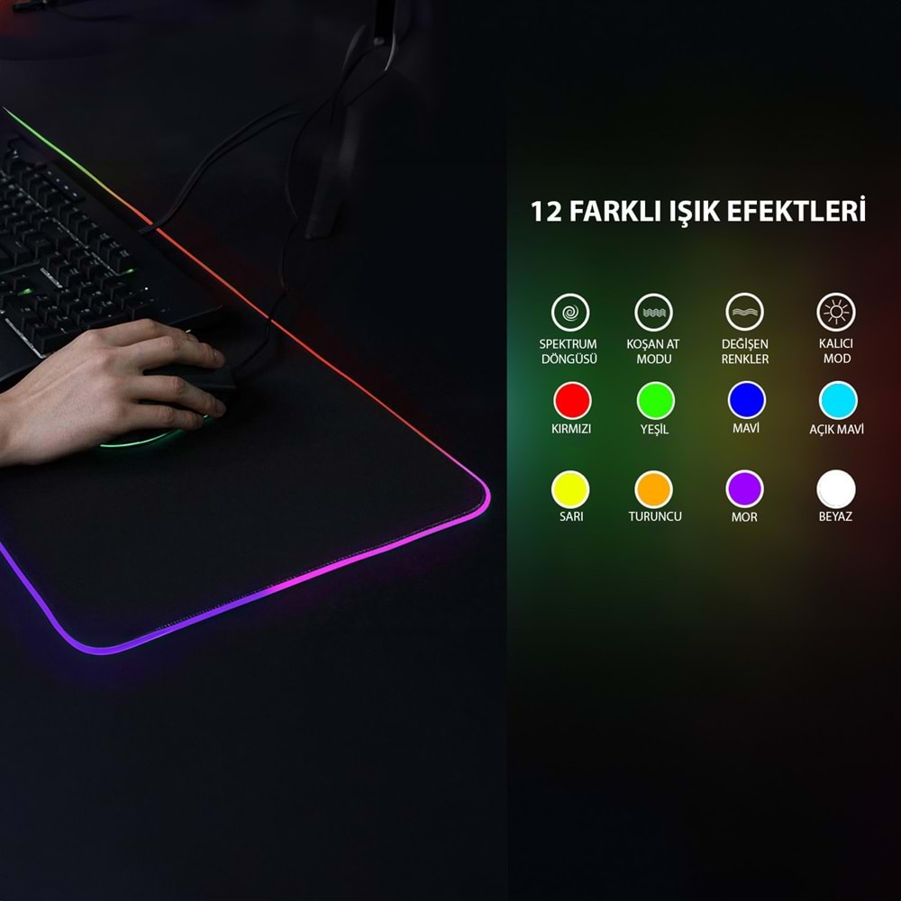 INCA IMP-022 RGB Led Aydınlatmalı Siyah Gaming Mouse Pad 770x295x3mm