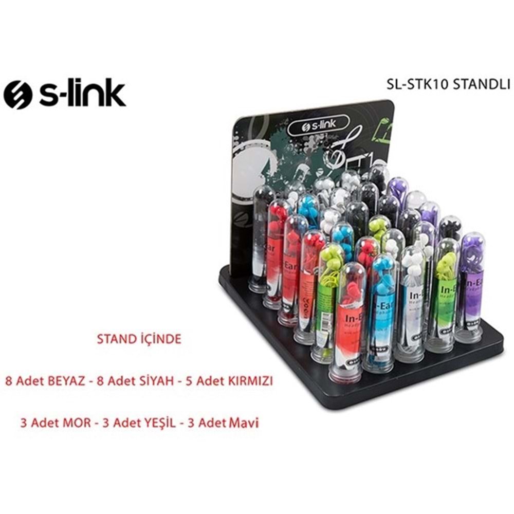 S-LINK SL-STK10 8*Beyaz 8*Siyah 5*Krımızı 3*Mor 3*Mavi Mikrofonlu Kulaklık 30'lu stand set