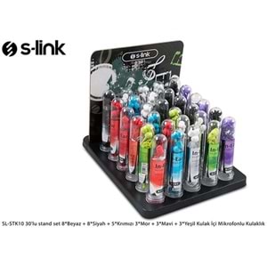 S-LINK SL-STK10 8*Beyaz 8*Siyah 5*Krımızı 3*Mor 3*Mavi Mikrofonlu Kulaklık 30'lu stand set