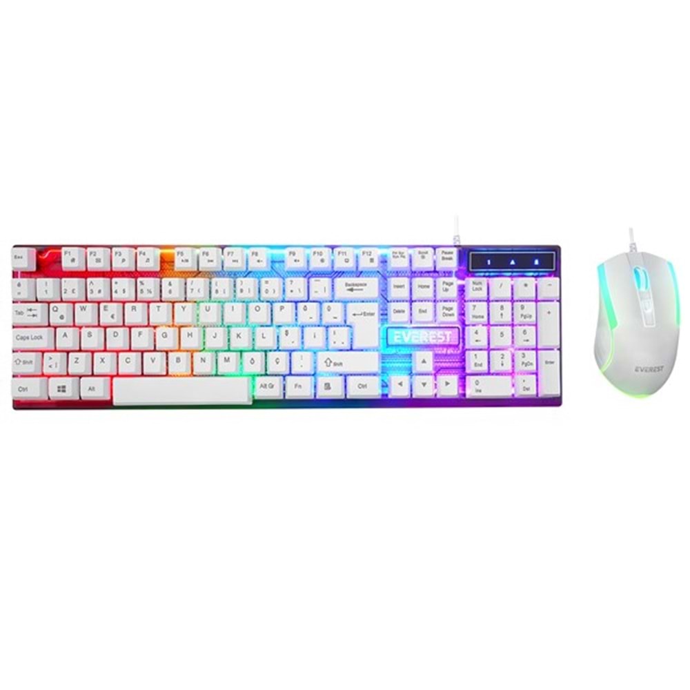 EVEREST KM-198 Kablolu USB Q Trk Beyaz Gaming Klavye - Mouse Set