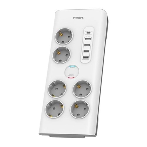 PHILIPS 6-lı SPN7060WA/62 900 Joules Akım Koruma Prizi Beyaz 4-USB/1-TYPEC