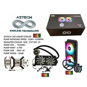 AZTECH 240mm LIQUID COOLING AZ240-1B ARGB Sıvı Soğutmalı AM5-1851p İşlemci Fanı