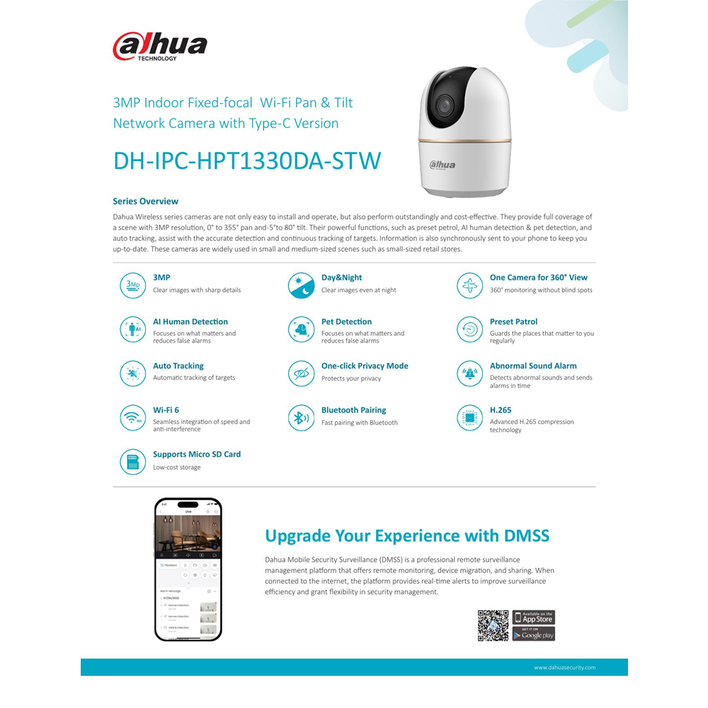 DAHUA 3MP Küp 2.8mm Wıfı Kablosuz IP Kamera HPT1330DA-STW