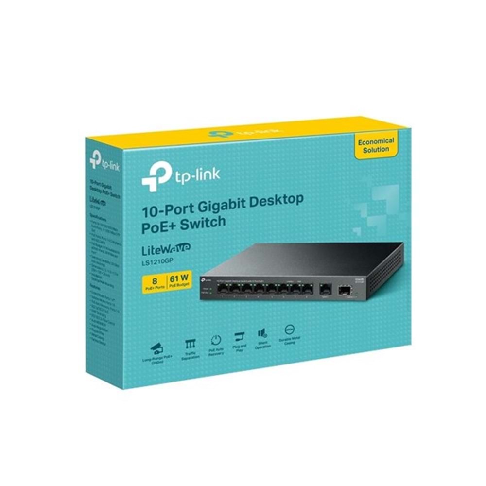 TP-LINK 8port PoE 60w Gigabit Yönetilemez Switch LS1210GP