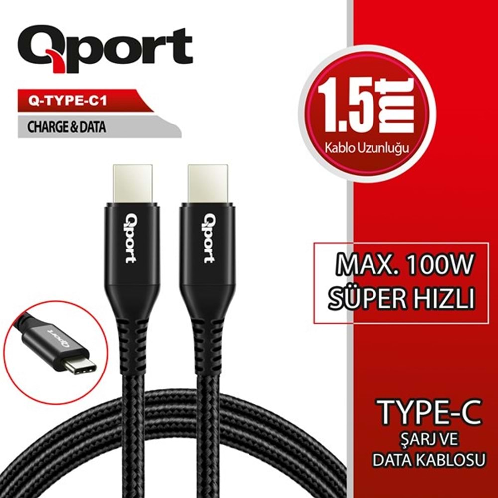 QPORT 1.5metre Q-TYPE-C1 TypeC Görüntü Kablosu