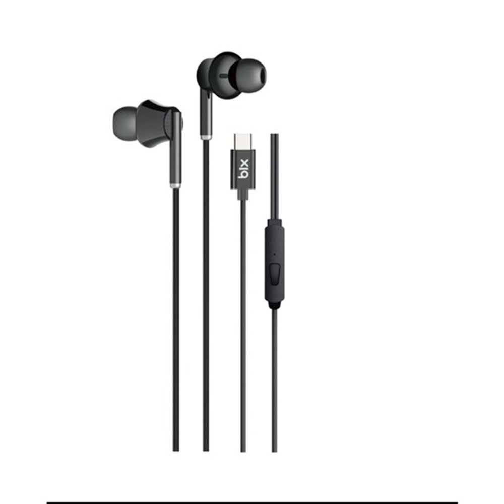 BIX HF01C-BK Type-C Siyah 14MM EXTRA BASS KULAKİÇİ Mikrofonlu Kulaklık