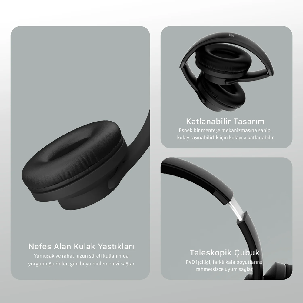 BIX BH2-BK Siyah Soundcraft BH2 Katlanabilir Kablosuz Kulaklık