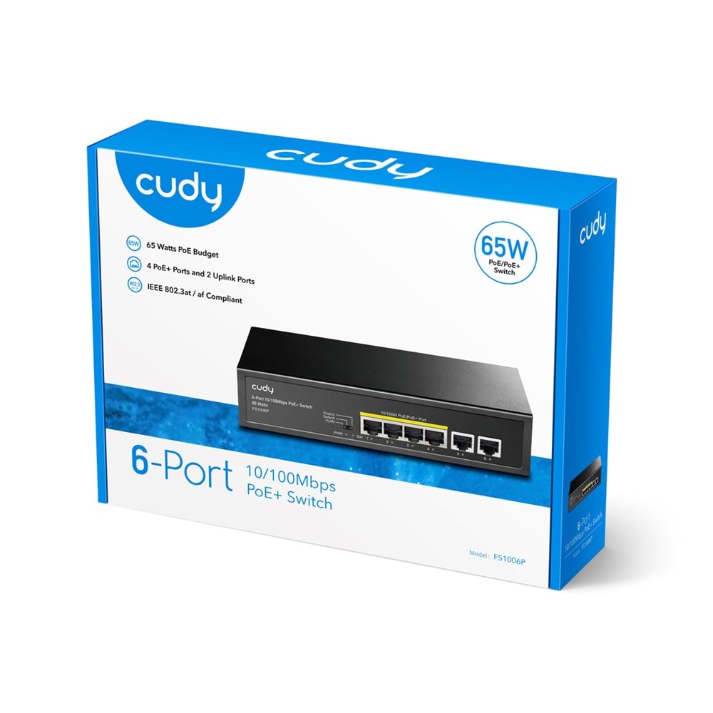 CUDY 6port-4Port PoE 60w 10/100 Yönetilemez Metal Kasa Switch FS1006P 