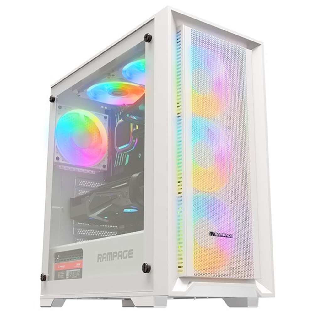 RAMPAGE 750W 80+ BRONZE VOYAGER 4-RGB FANLI GAMING MID-TOWER PC KASASI BEYAZ