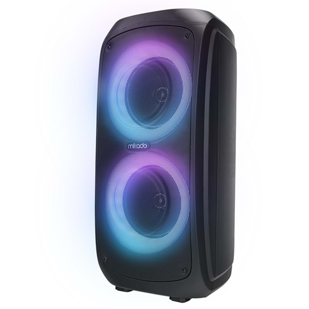 MIKADO MD-11BT Siyah 20*2 40W RGB Işıklı Kablosuz Mikrafonlu Taşınabilir Speaker Hoparlör