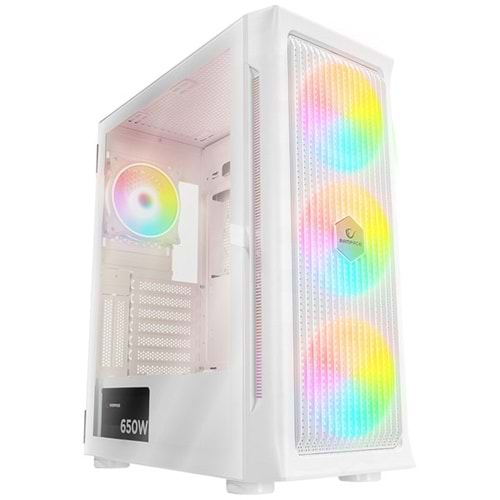 RAMPAGE 650W 80+ PROLIX MESH 4-RGB FANLI GAMING MID-TOWER PC KASASI BEYAZ
