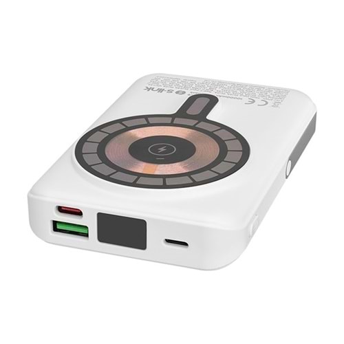 S-LINK M1029 10000mAh Magsafe 15W HSC22.5W+PD20W+QC3.0 Beyaz LCD Taşınabilir Şarj Cihazı Powerbank
