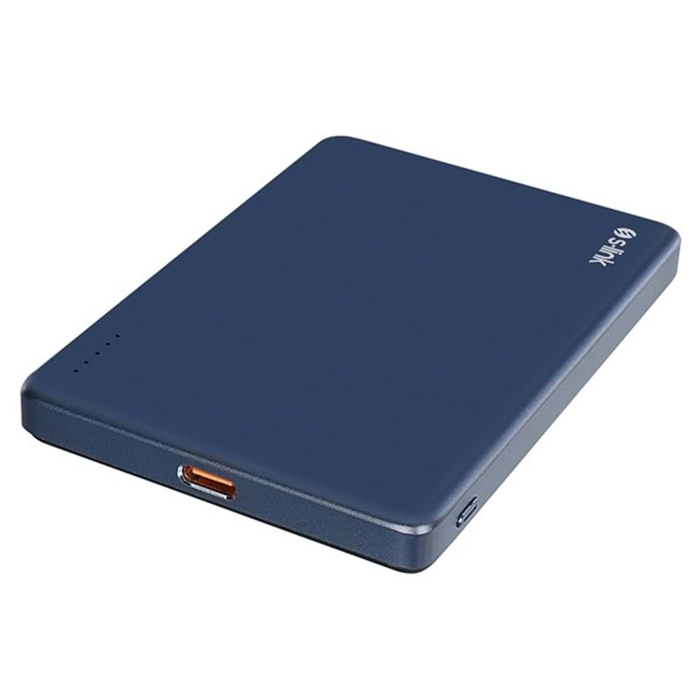 S-LINK MG105 5000mAh PD20W Magsafe 15W Kablosuz Type-C Mavi Taşınabilir Metal Şarj Cihazı Powerbank