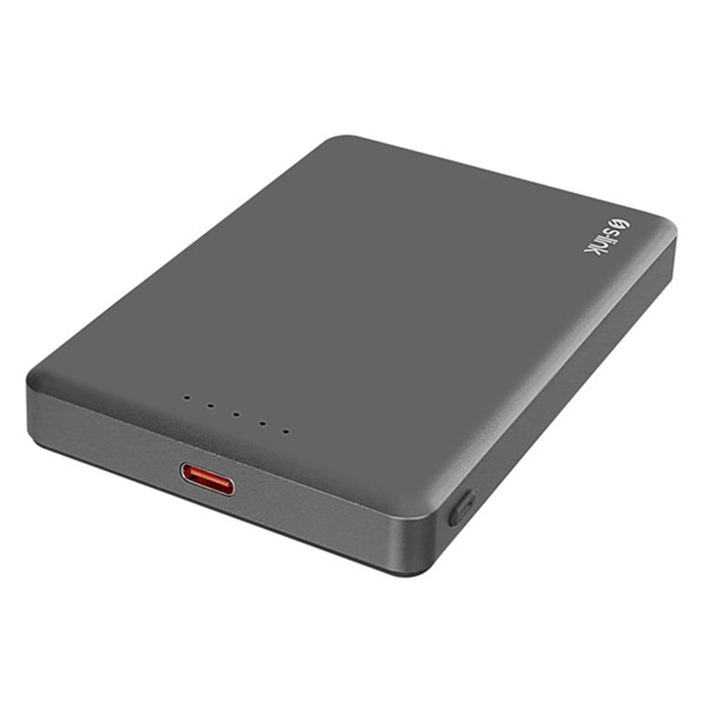 S-LINK MG110 10000mAh PD20W Magsafe 15W Kablosuz Type-C Gri Taşınabilir Metal Şarj Cihazı Powerbank