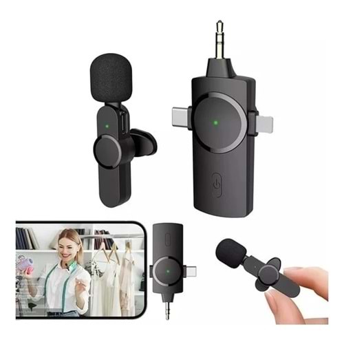 Daytona K9-C1 TYPE-C+Lightning kablosuz yaka mikrofonu (1Adet Kablosuz Alıcı + 1Adet Mikrofon) (2-in-1)