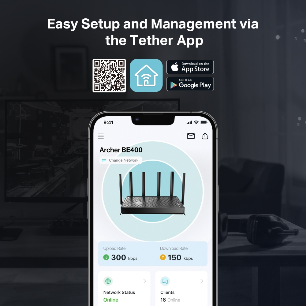 TP-LINK ARCHER BE400 WIFI7 BE6500 Çift Bant Router
