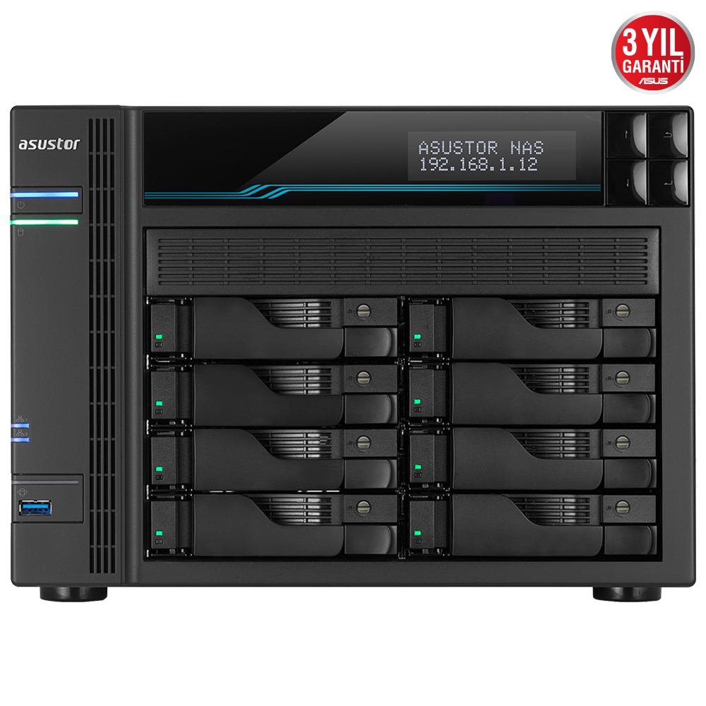 ASUSTOR 8diskli Atom QC-16GB RAM-2-10Gbe Nas Server AS6508T (44385)