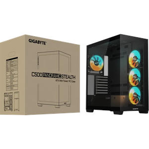 GIGABYTE C500 Panoramic Stealth Ön ve Yan Paneli Temperli Cam 4x ARGB Fanlı Gizli Konnektör Uyumlu Siyah Mid Tower Kasası