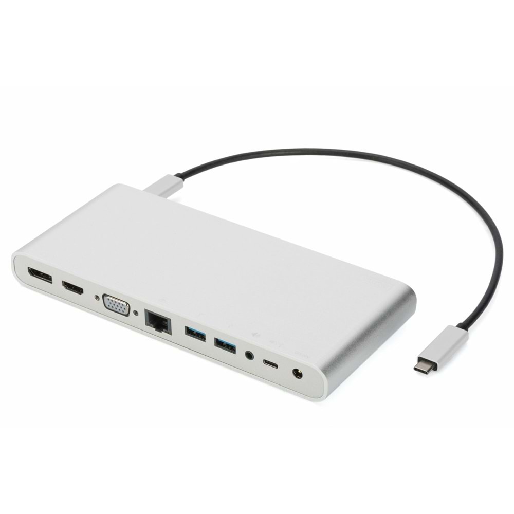 DIGITUS DA-70864 10'lu USB Type-C Docking Station (Giriş:USB Tip-C =>Çıkış:4*Tip-A+HDMI+Audio+Tip-C+ VGA+D.Port+RJ45)