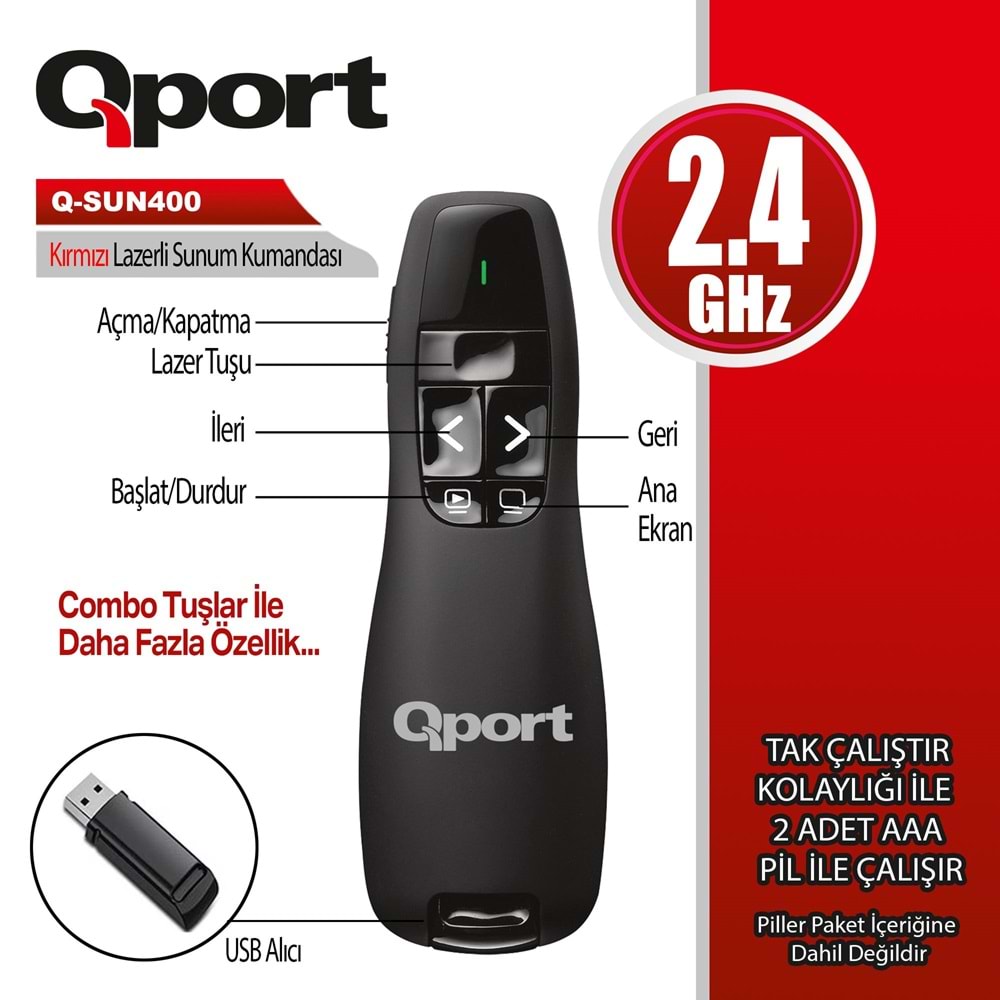 Qport Q-SUN400 USB 2.4GHz sunum kumandası