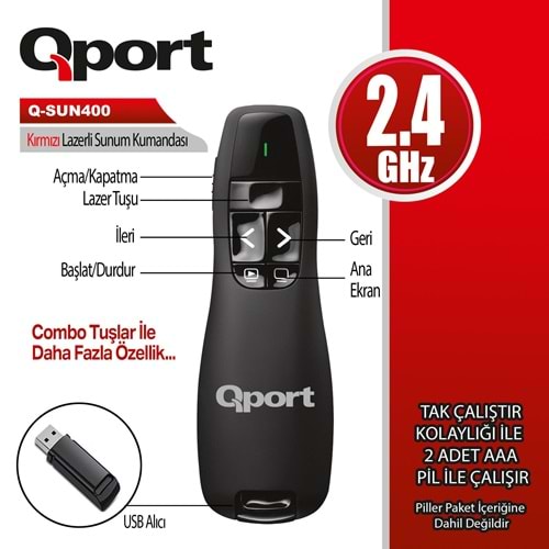 Qport Q-SUN400 USB 2.4GHz sunum kumandası