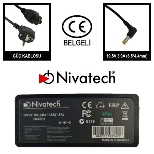 Nivatech BC992 STANDART 19,5V 3,9A (6,5*4,4mm) (BC-962 yerine)