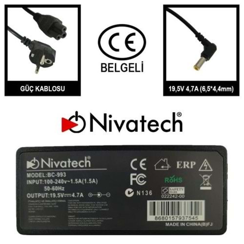 Nivatech BC993 STANDART 19,5V 4,74A (6,5*4,4mm) Ad
