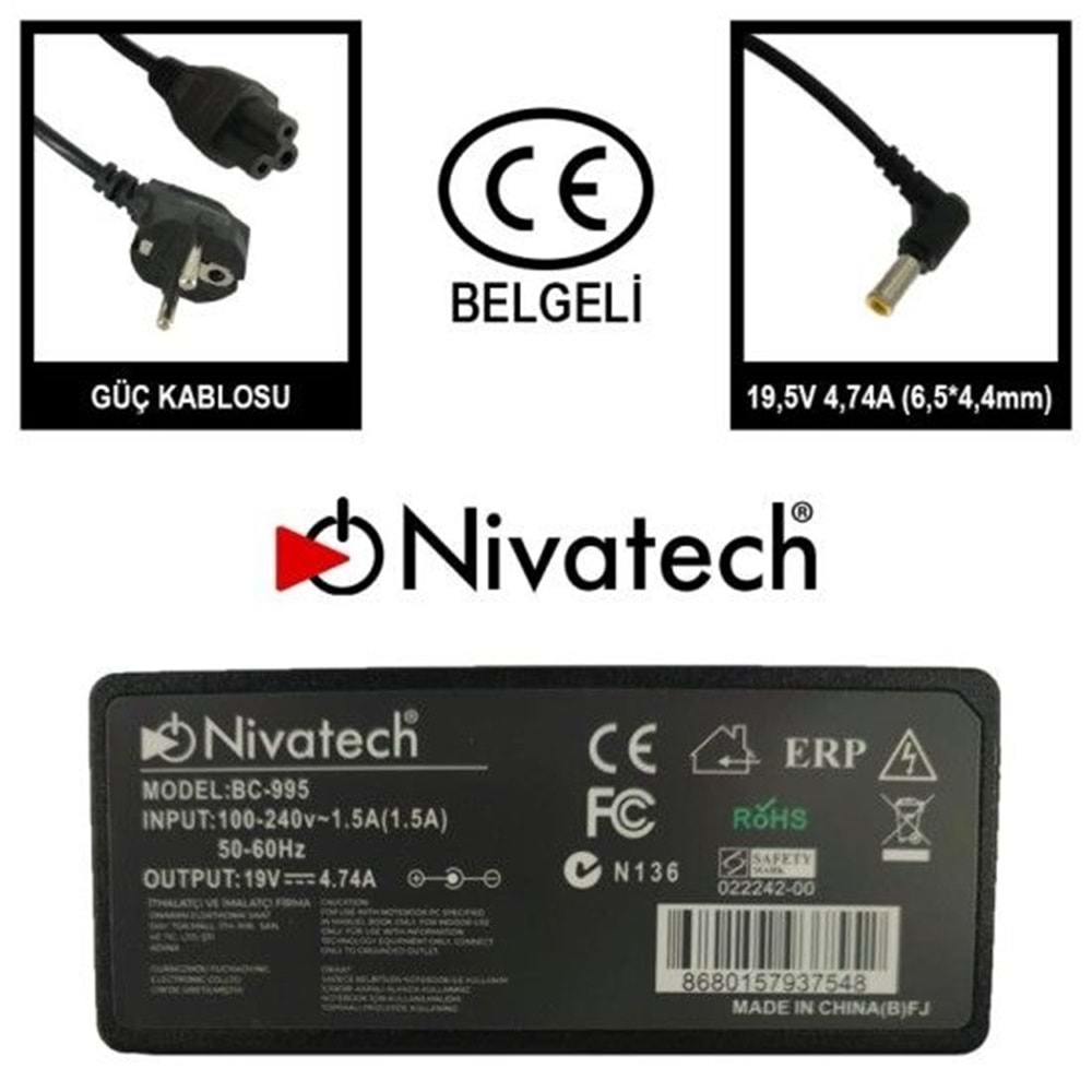 Nivatech BC995 SONY-LG 19V 4,74A (6,5*4,4mm) Adapt