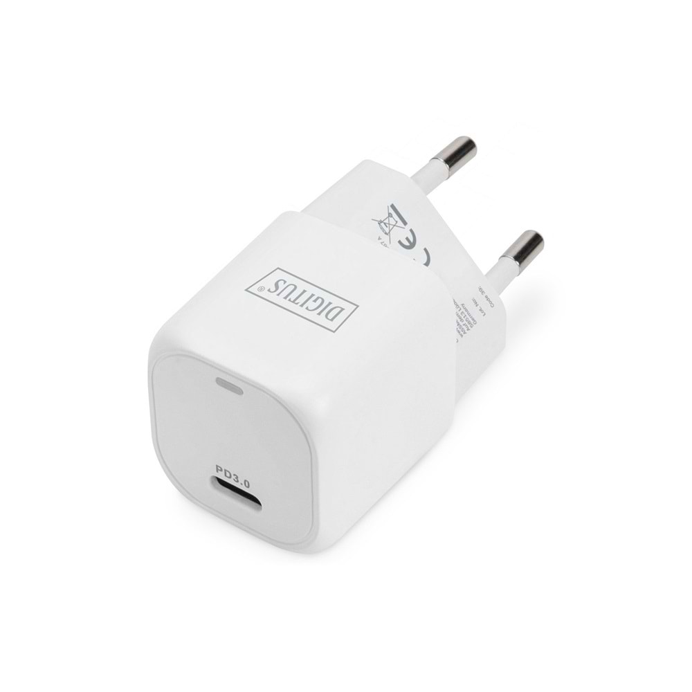 Digitus DA-10060 USB-C 20W PD3.0 mini şarj adaptörü,beyaz