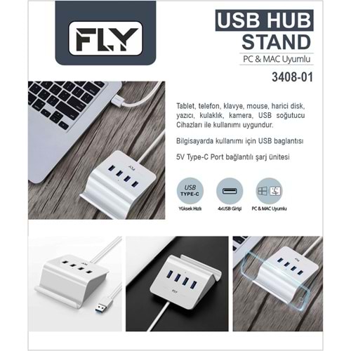 FLY-3408-01 Tip-C 4'lü USB Şarj standı ,PC-MAC