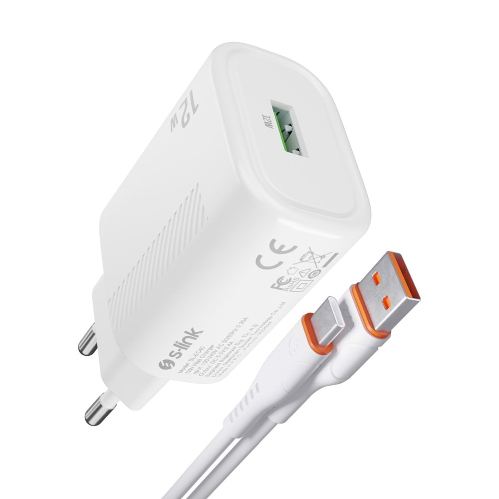 S-link SL-EC40T Type-C Kablolu 5V 2400MA Beyaz Ev Şarj Adaptörü
