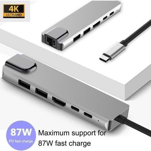 Daytona FC-04 8'li USB Type-C Docking Station (Giriş:USB Tip-C=>Çıkış:HDMI+Lan(RJ45)+2*USB3.0+ Tip-C+PD+SD+M.SD)