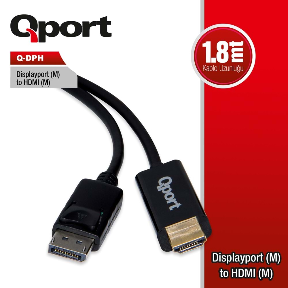 Qport Q-DPH 1,8m DP(E)=>HDMI (E)çevirici kablo