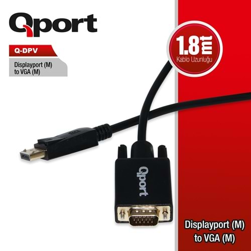 Qport Q-DPV 1,8m DP(E)=>VGA (E ) çevirici kablo