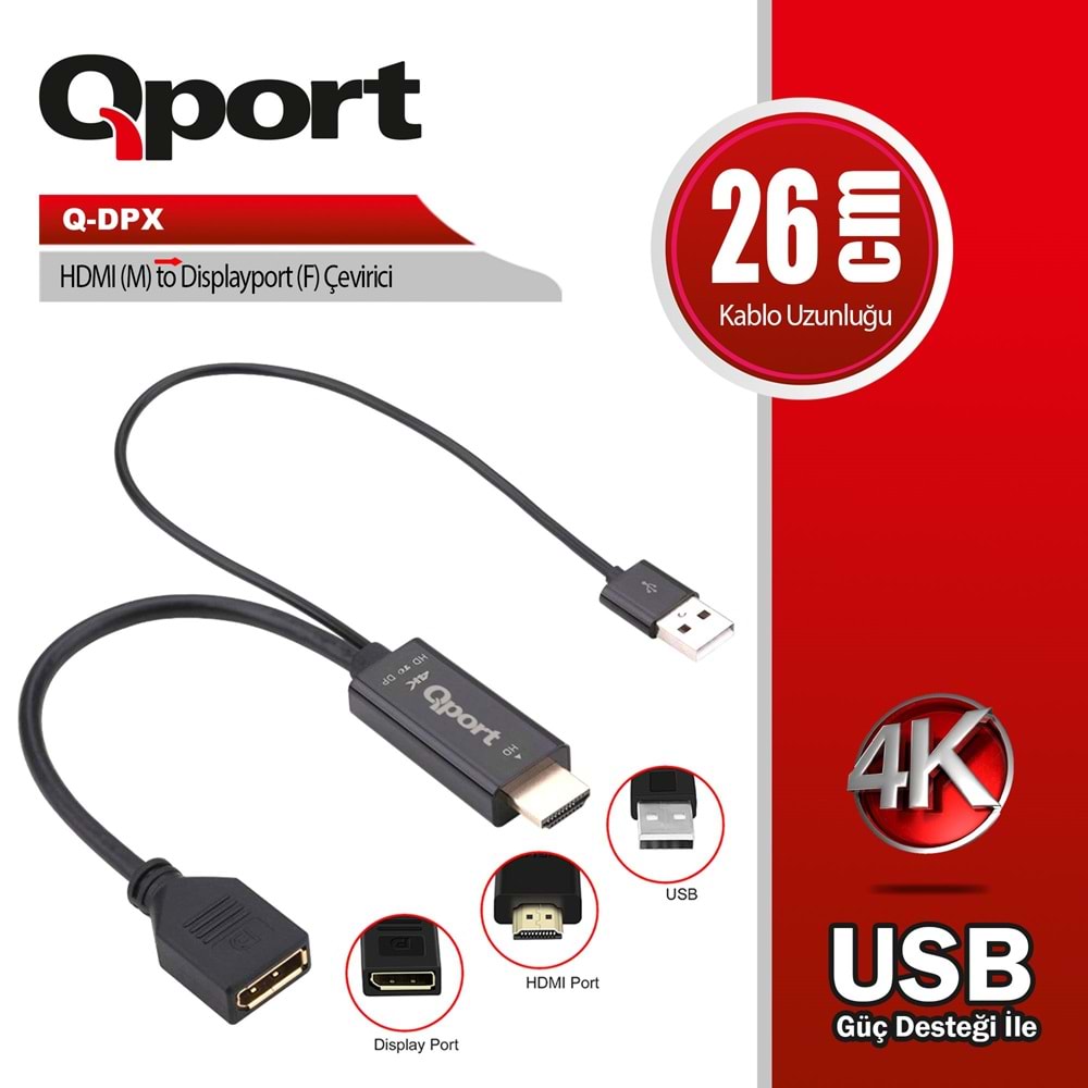 Qport Q-DPX HDMI(E ) =>Display Port (D ) çevirici