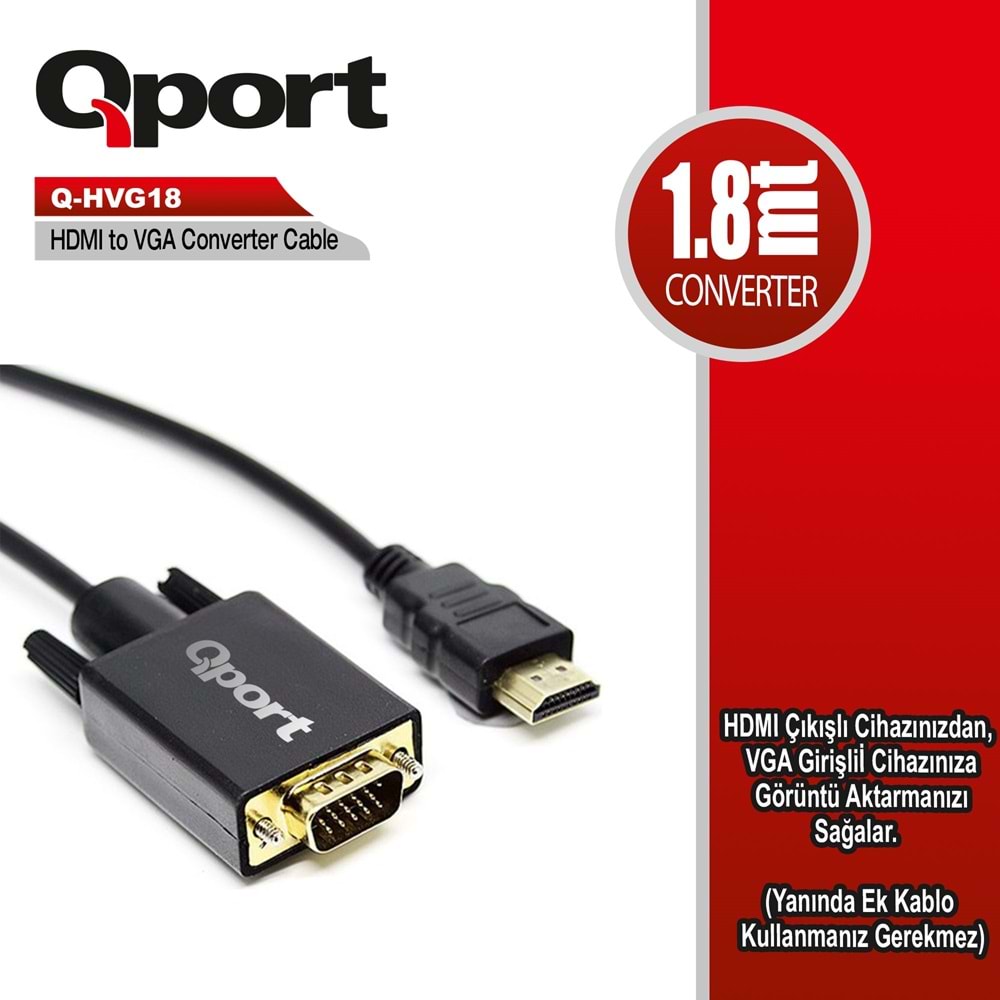 Qport Q-HVG18 1,8m HDMI=>VGA(E )çevirici kablo
