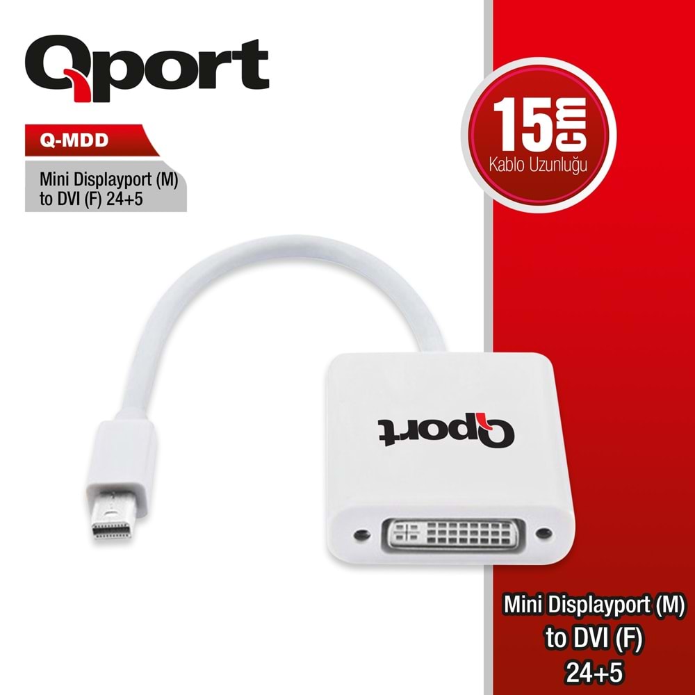 Qport Q-MDD 15cm Mini DP(E )=>DVI(D) 24+5 çevirici