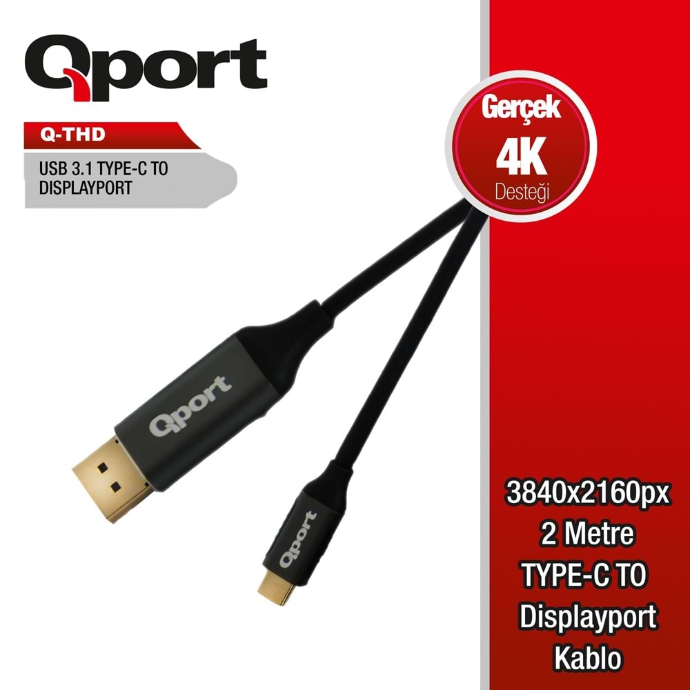 Qport Q-THD 2m Tip-C =>DP 4K,60Hz çevirici kablo