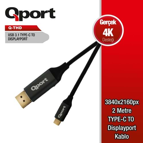 Qport Q-THD 2m Tip-C =>DP 4K,60Hz çevirici kablo