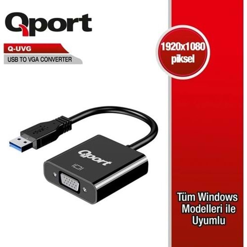 Qport Q-UVG 15cm USB3.0=>VGA 1920*1080 çevirici