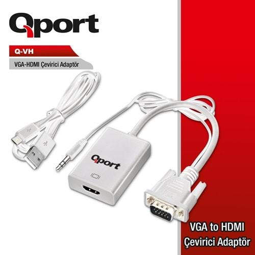Qport Q-VH VGA(E )=>HDMI D Çevirici+Ses kabloları